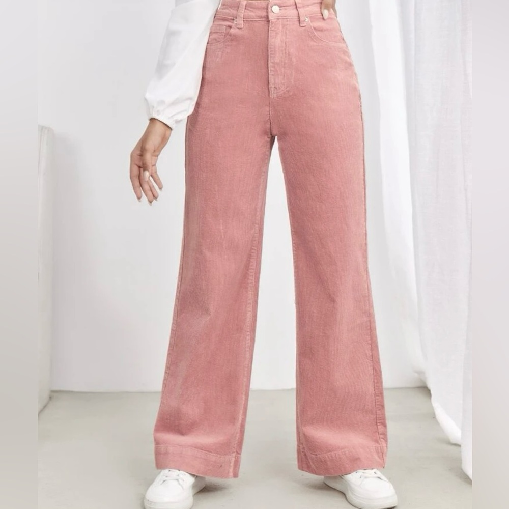 High Waist Slant Pocket Cord Pants